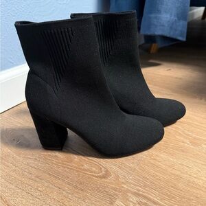 MIA Black Knit Block Heel Ankle Booties